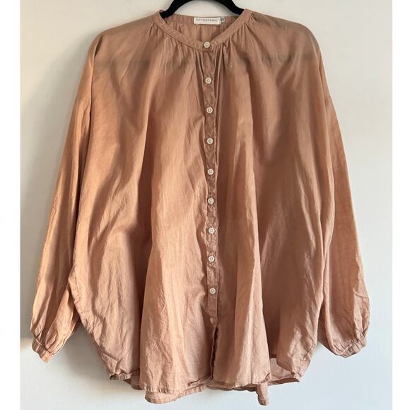 MYSAYANG Handmade 100% Cotton Button Front Blouse One Size Tan - Picture 1 of 8